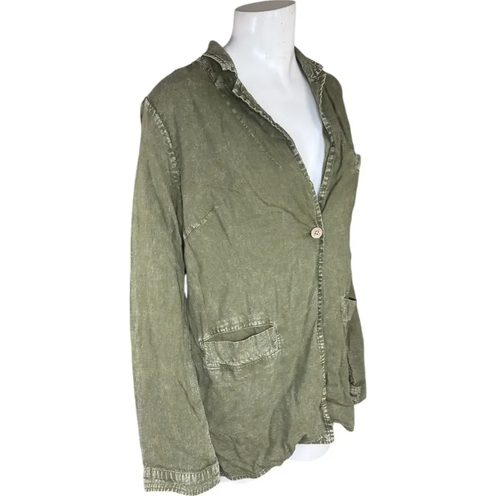 Peace Love World Boheme‎ Relaxed Linen Blend Blazer Rich Olive X-Small NWOT